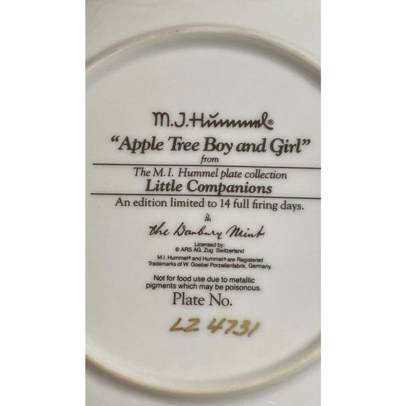Vintage Hummel Plate "Apple Tree Boy & Girl", Danbury Mint, Little Compa… - Picture 5 of 6